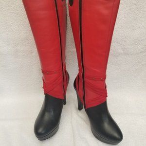 All leather nubuck new tall boots in red and black.